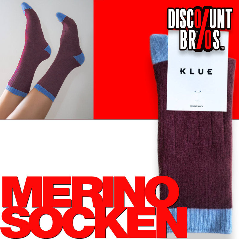 KLUE Merinowollsocken mit farbigen Bündchen | Burgund und Himmelblau
