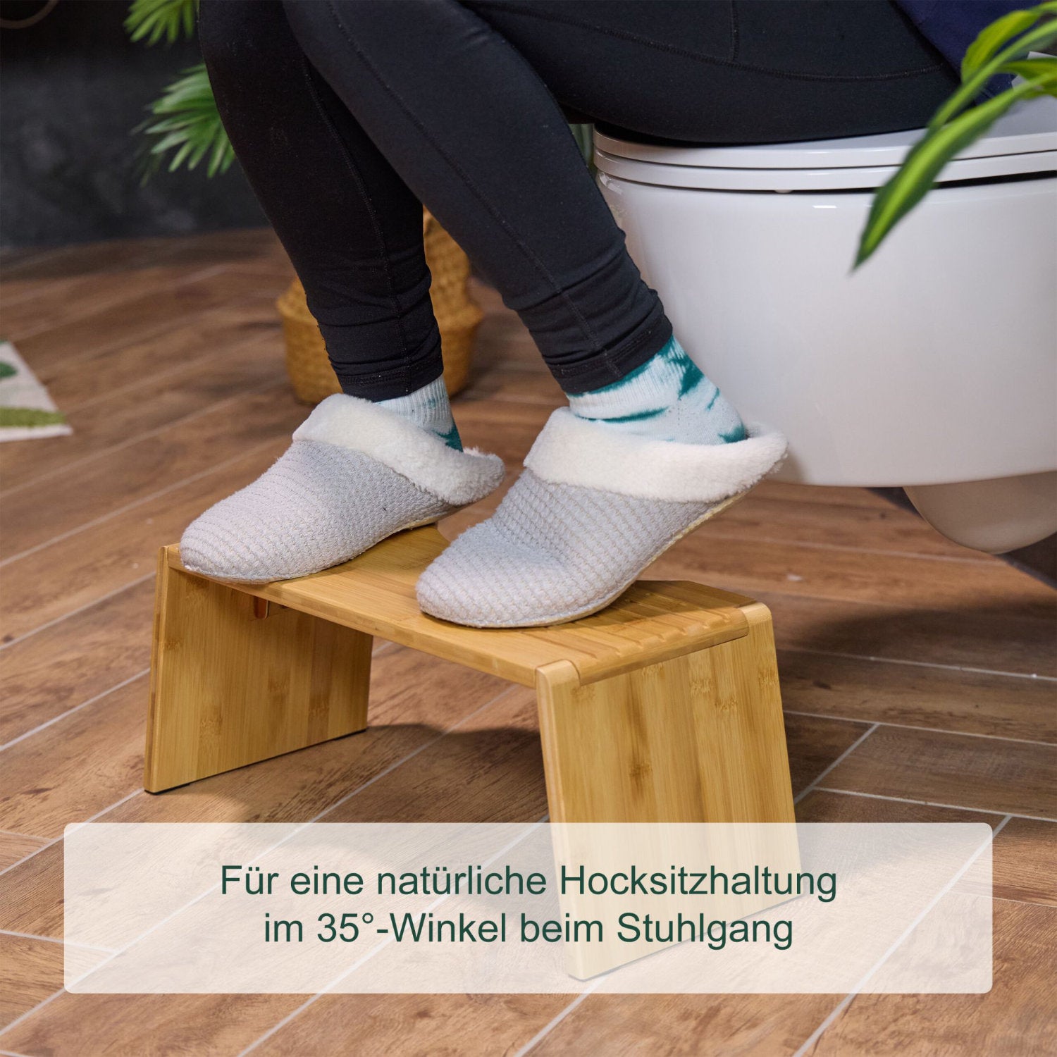 Badhocker mit Ablage aus Bambus Holz 40×25cm