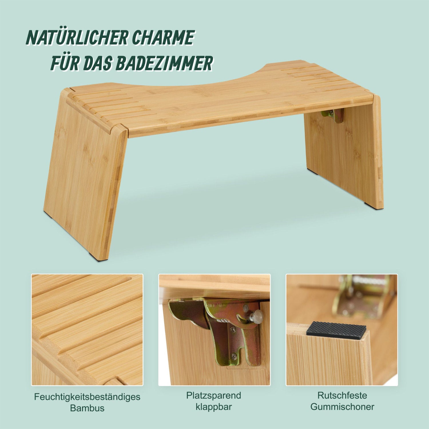 Badhocker mit Ablage aus Bambus Holz 40×25cm
