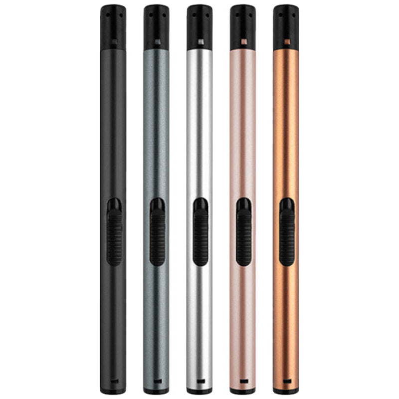 25 Stück LUX Stabfeuerzeuge "BBQ Slim" in 5 Metallicfarben Verkaufsdisplay