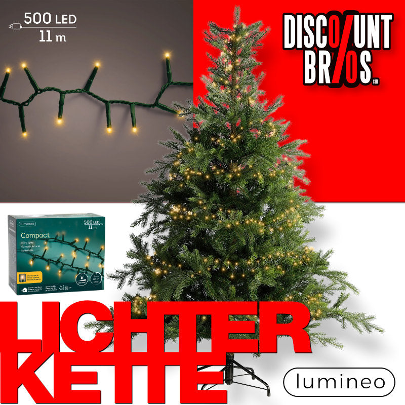 Lumineo Compact LED-Lichterkette 500 LED, 11 m, klassisch warm mit Timer
