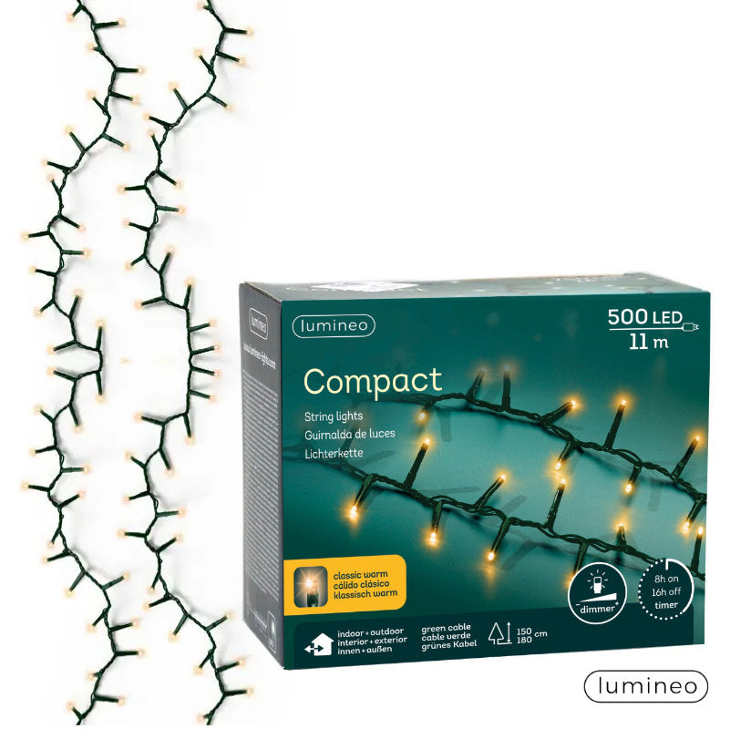 Lumineo Compact LED-Lichterkette 500 LED, 11 m, klassisch warm mit Timer