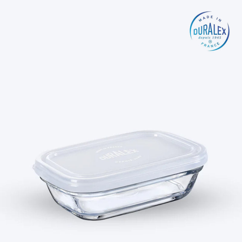 DURALEX Freshbox Lunchbox aus Glas 15 × 9,5 cm mit Deckel Vorratsdose Aufbewahrungsbox Frische Box 0,37 l Transparent