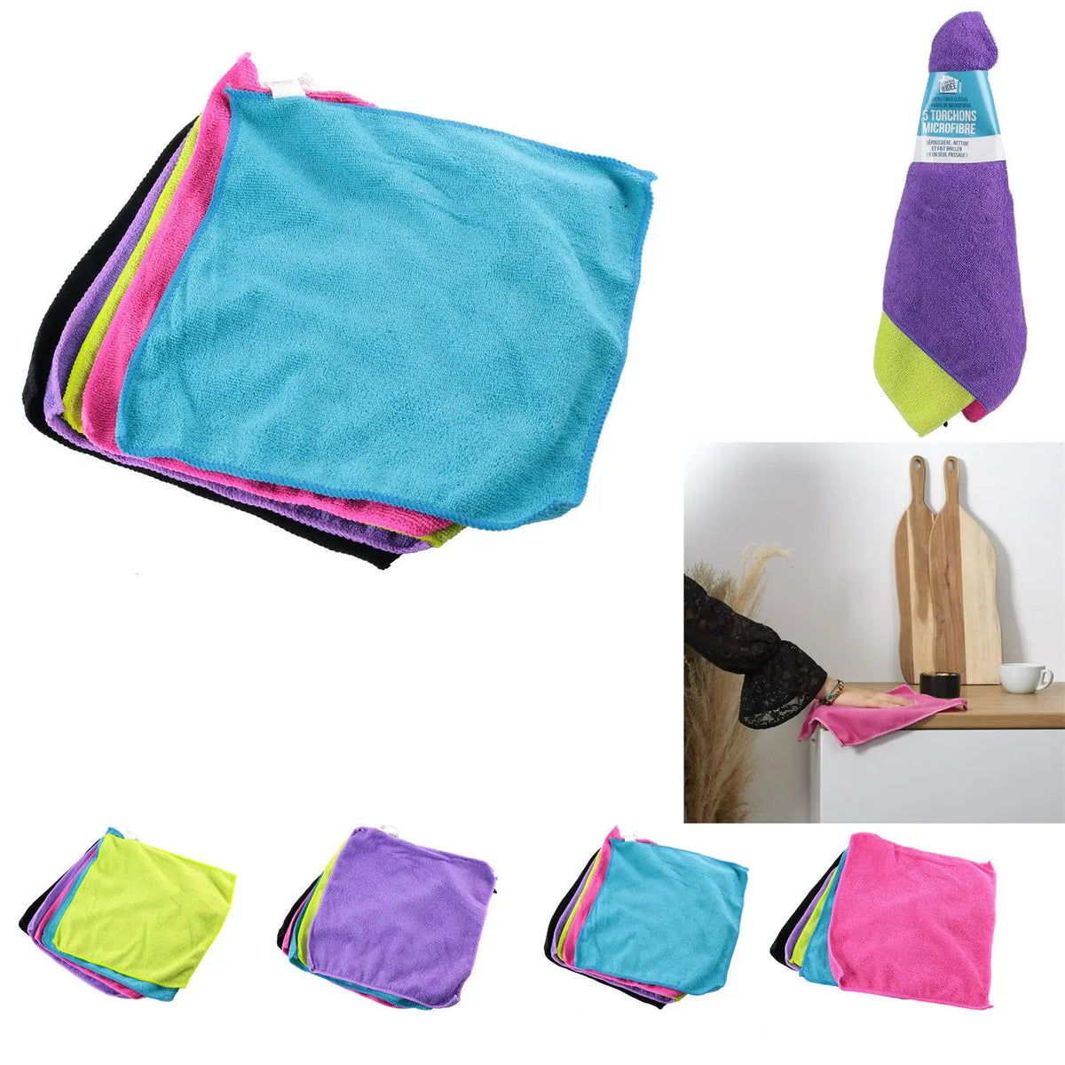 JE CHERCHE UNE IDEE Mikrofasertücher 30 × 30 cm, 5er-Set, farbig sortiert