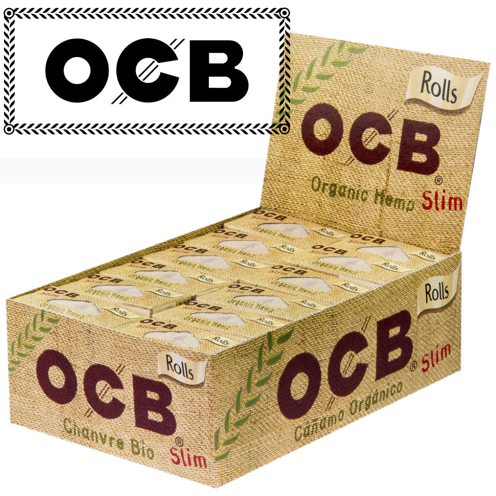 24er Verkaufsdisplay OCB Organic Hemp Slim Rolls 4 m ungebleichtes Hanfpapier