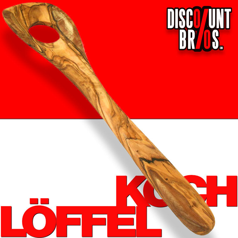 olivenholz-erleben | Kochlöffel mit Loch | Risotto-Löffel Fondue-Kelle 30 cm | gefertigt in Deutschland