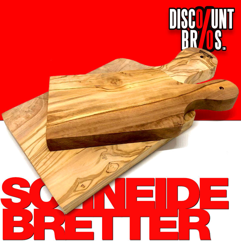 olivenholz-erleben | 2er-Set Schneidebrett mit Griff aus Olivenholz