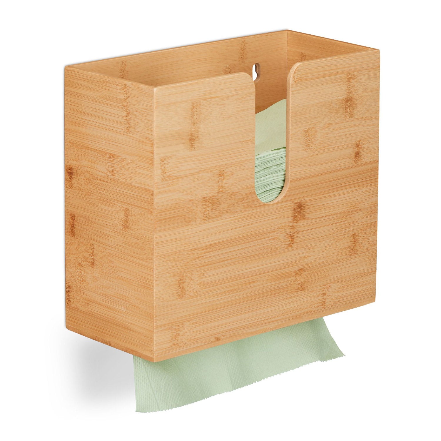 Papier­handtuchspender aus Bambus Holz zur Wandmontage