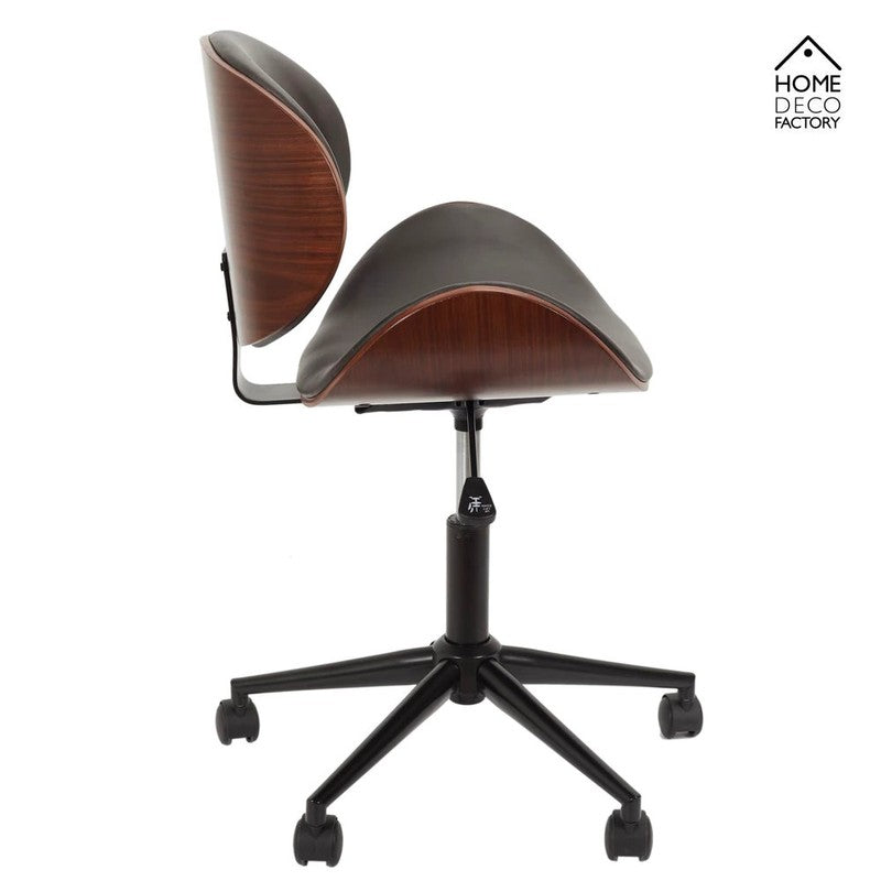 RENO Bürostuhl Retro BÜRO-STUHL Kunstleder Holz Schwarz HOME DECO FACTORY