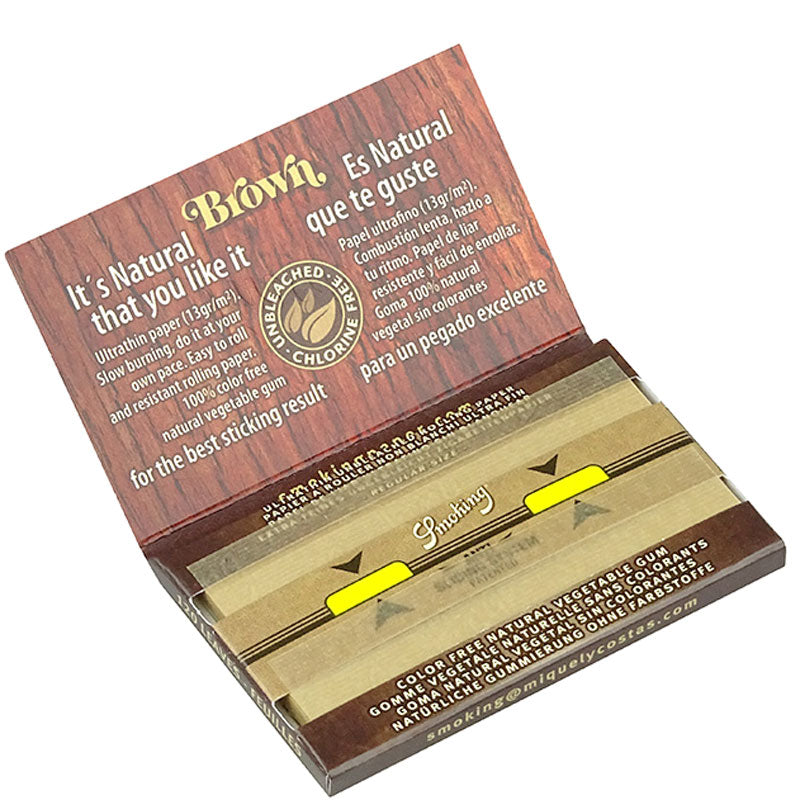 25 × SMOKING BROWN Braun Double Window Papers UNGEBLEICHT Zigarettenpapier 120 Blatt 70×37mm