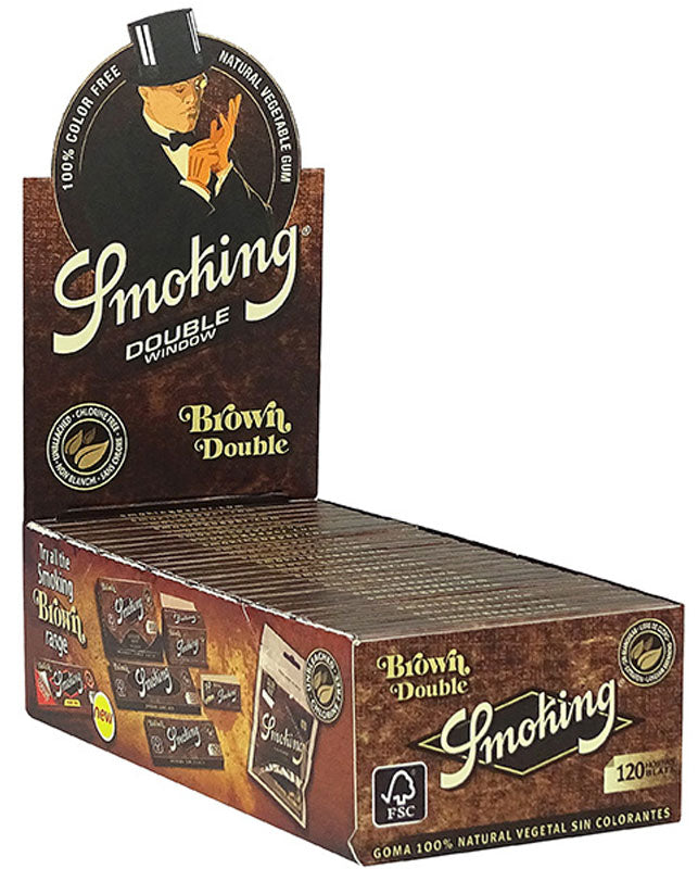 25 × SMOKING BROWN Braun Double Window Papers UNGEBLEICHT Zigarettenpapier 120 Blatt 70×37mm