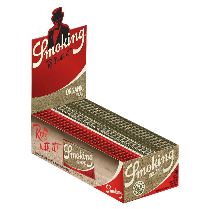 SMOKING ORGANIC Double Window Papers UNGEBLEICHT Zigarettenpapier 120 Blatt 69×37mm