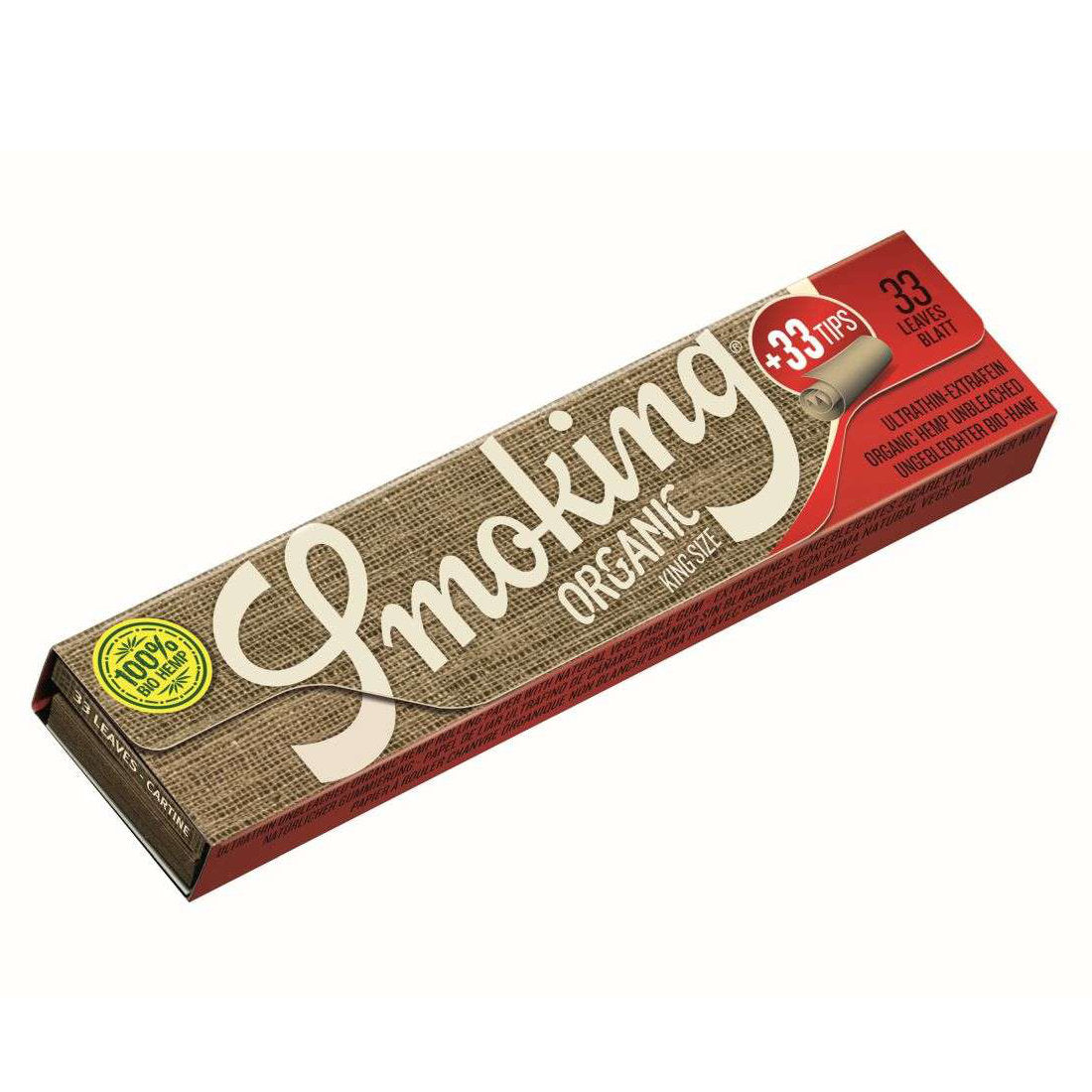 10er Set SMOKING ORGANIC Hemp HANF King Size Papers 33 Blatt Zigarettenpapier + Filter Tips