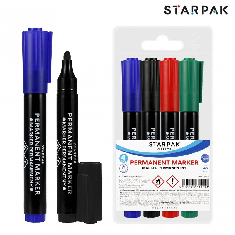 STARPAK wasserfeste Filzstifte PERMANENT-MARKER SET 4-teilig ROT BLAU GRÜN SCHWARZ