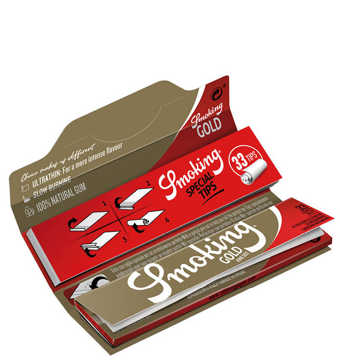 SMOKING Gold King Size Papers + Tips 33 Blatt Zigarettenpapier mit Filter