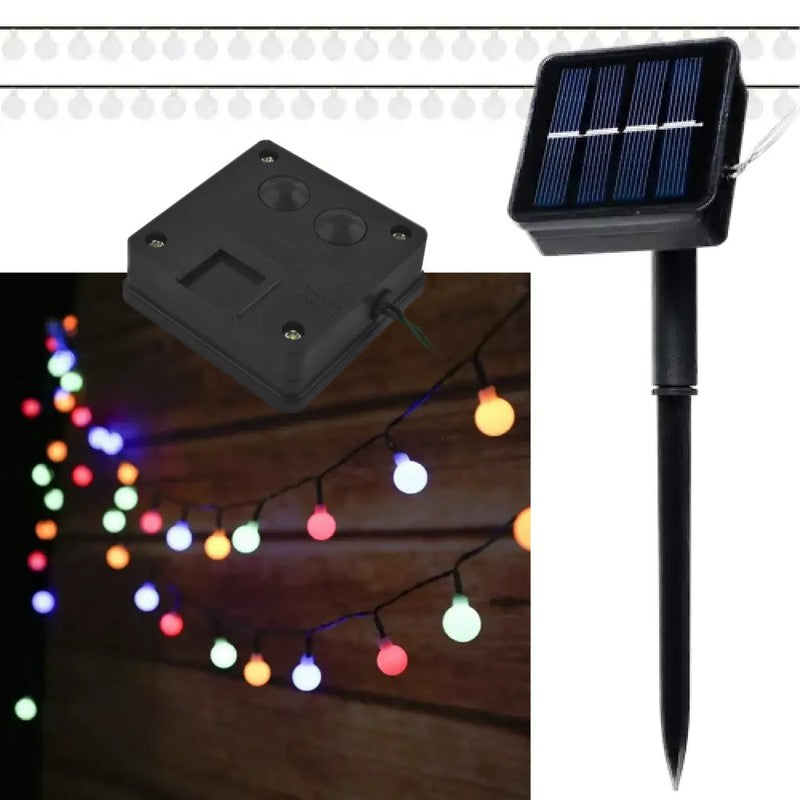 Weihnachtsbeleuchtung oder Partylicht LED SOLAR LICHTERKETTE mit 50 Kugel-LEDs für den Aussenbereich FARBIG