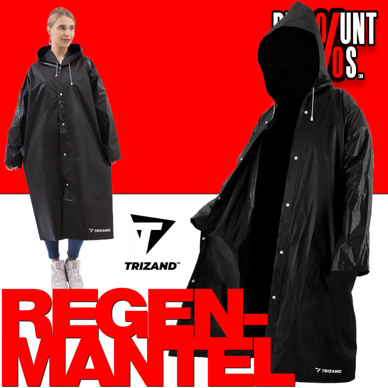 Trizand 21840 Unisex-Regenmantel mit Kapuze, Schwarz