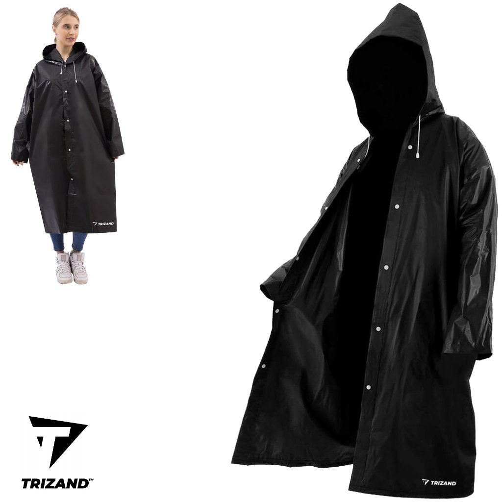 Trizand 21840 Unisex-Regenmantel mit Kapuze, Schwarz