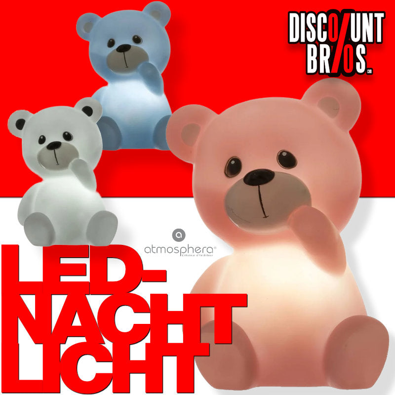 Teddybär-LED-Nachtlichter in drei Farben auf dem DiscountBros-Titelbild