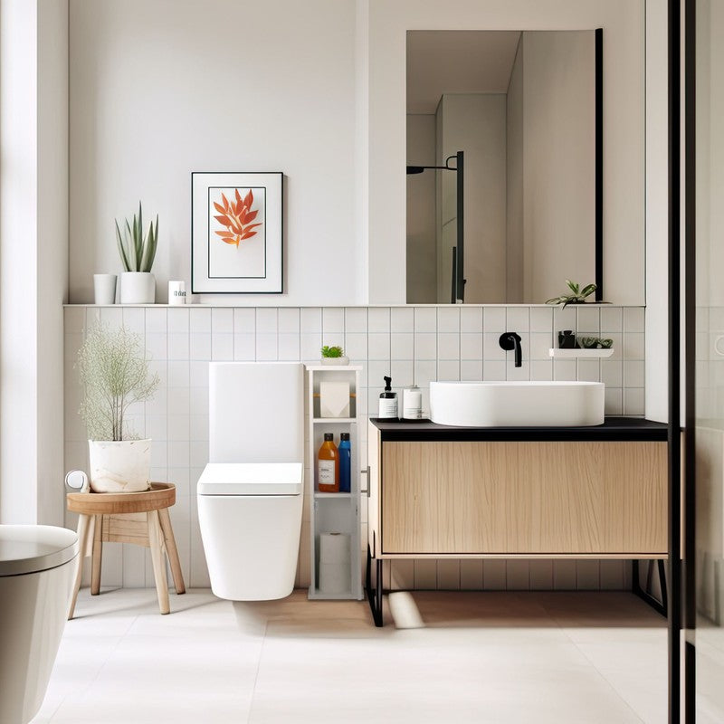 Toilettenpapierhalter WC-PAPIER-HALTER Badschrank mit Ablage und Fächer