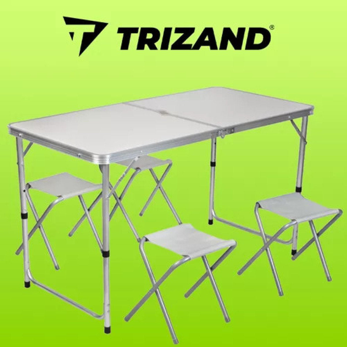 Campingtisch Mehrzwecktisch KLAPPTISCH mit 4 HOCKER Universaltisch faltbar höhenverstellbar 120×60cm WEISS