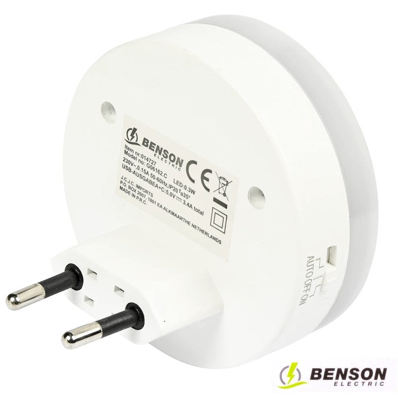 Benson Electric LED NACHTLICHT + LADEADAPTER USB A und USB C mit Sensor