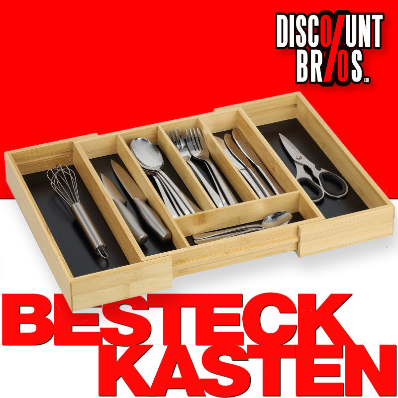 Ausziehbarer BESTECKKASTEN Schubladeneinsatz aus Bambus Holz 33×28,5-47cm