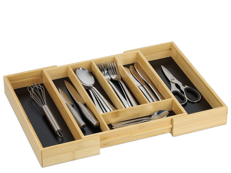 Ausziehbarer BESTECKKASTEN Schubladeneinsatz aus Bambus Holz 33×28,5-47cm