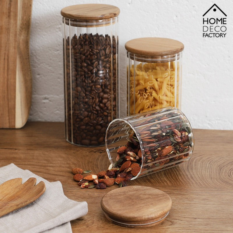 70cl VORRATSGLAS mit HOLZDECKEL Vorratsbehälter Aufbewahrungsglas transparentes Glas
