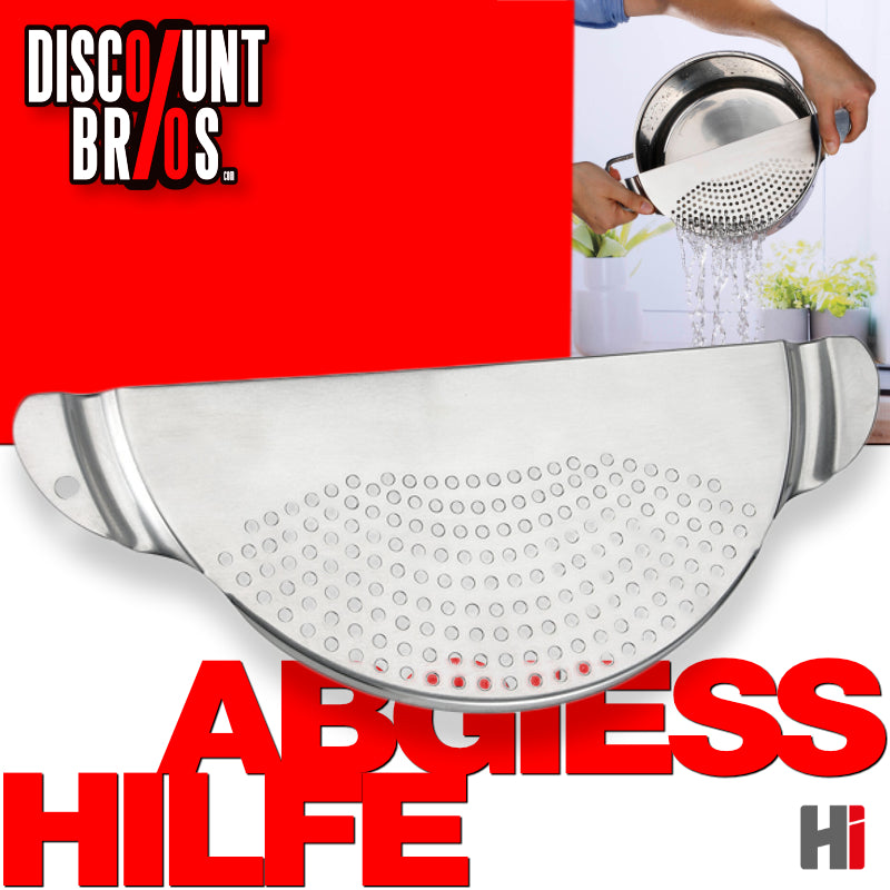 Abgiesshilfe Giesshilfe ABTROPFSIEB Nudelsieb aus Edelstahl für Töpfe bis 26 cm