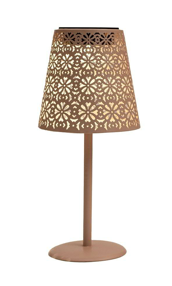 Anna’s Collection Solar-Tischlampe in Sand mit floralem Lochmuster, Ø 12 × 28 cm