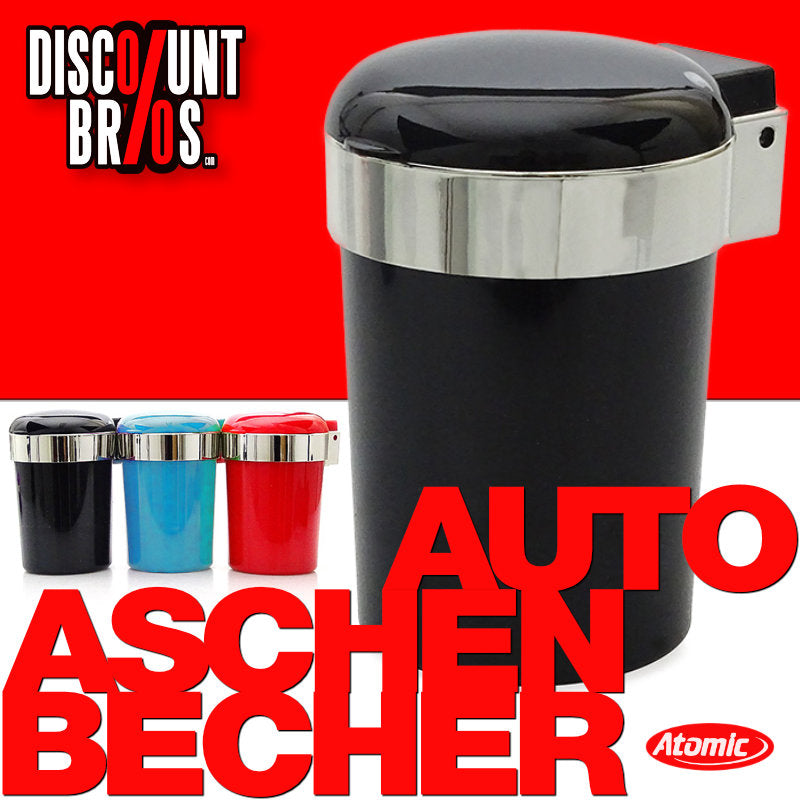 Atomic AUTO-ASCHENBECHER Aschenbecher für Getränkehalter mit Deckel und LED Licht FARBIG