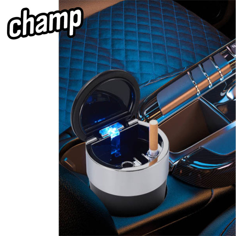 Champ AUTO-ASCHENBECHER Aschenbecher für Getränkehalter mit Deckel und LED Licht TRENDFARBEN