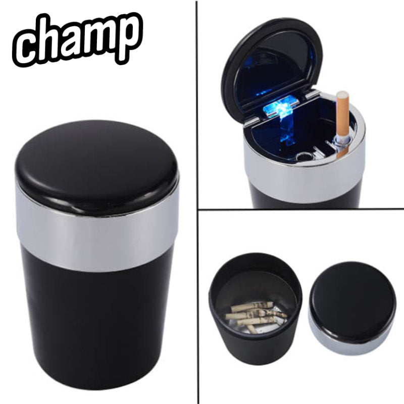 Champ AUTO-ASCHENBECHER Aschenbecher für Getränkehalter mit Deckel und LED Licht TRENDFARBEN