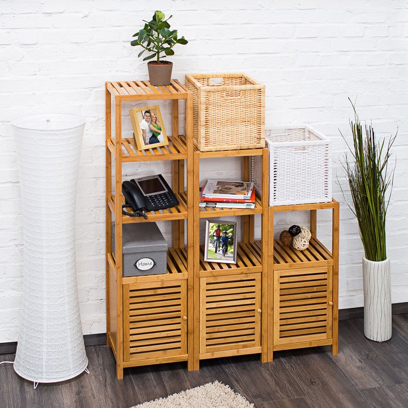 Bambus BADREGAL mit Tür und 3 Ablageflächen