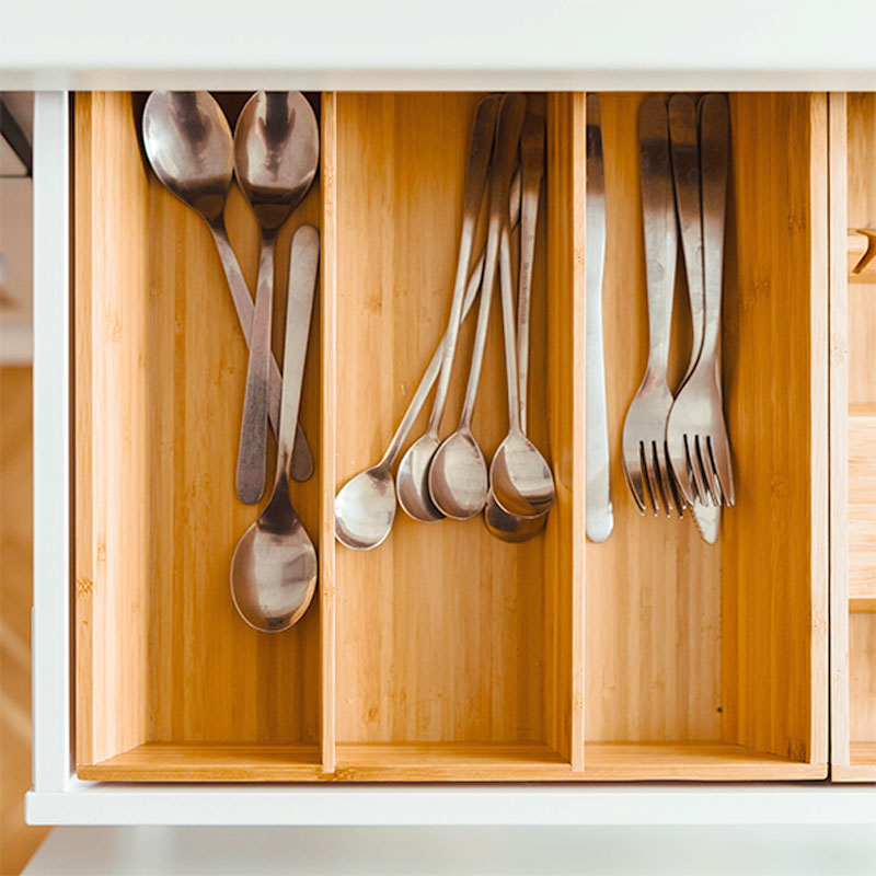 Vario BESTECKKASTEN Schubladeneinsatz aus Bambus Holz 37×31,5-48,5cm