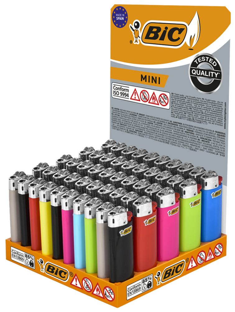 50 Stk. BIC® Einwegfeuerzeuge MINI FEUERZEUG farbig
