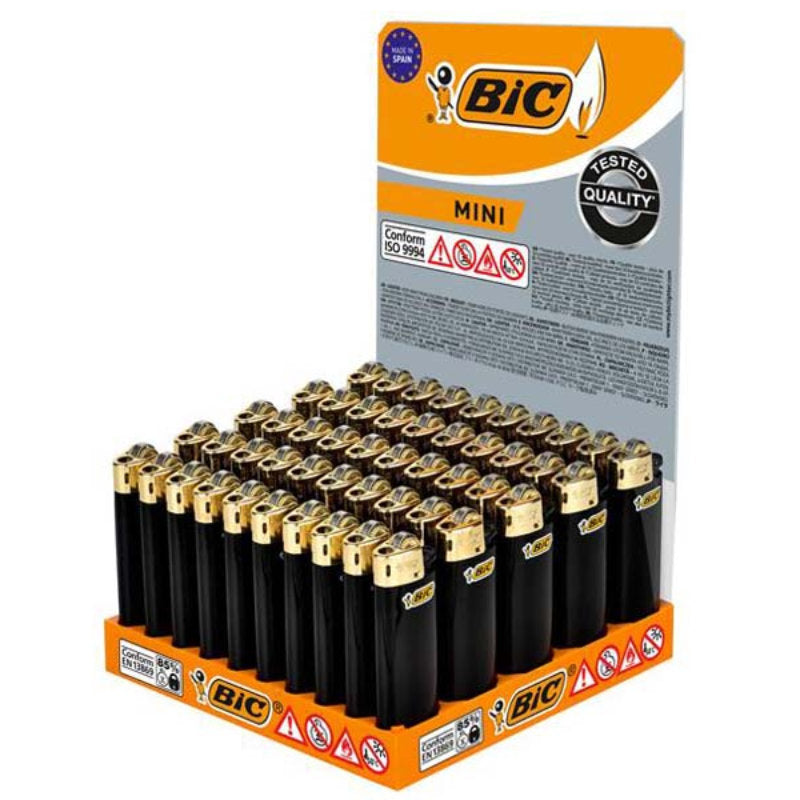 50er Set Verkaufsdisplay BIC® Einwegfeuerzeug MINI FEUERZEUG J25 Schwarz Gold