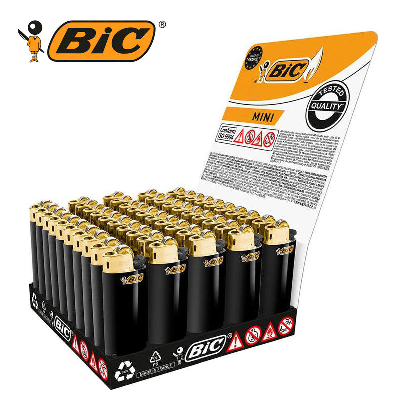 50er Set Verkaufsdisplay BIC® Einwegfeuerzeug MINI FEUERZEUG J25 Schwarz Gold