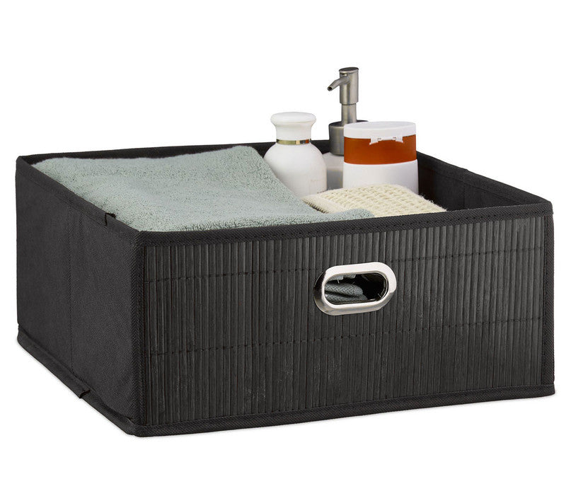 Box Schrankkorb REGALKORB FLACH Aufbewahrungskorb aus Bambus NATUR - BRAUN - GRAU - SCHWARZ oder WEISS