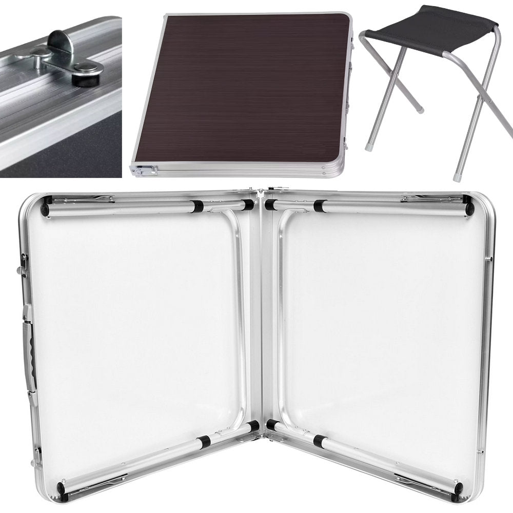 Campingtisch Mehrzwecktisch Klapptisch mit 4 Hocker Universaltisch Faltbar Höhenverstellbar 120 × 60 cm Braun