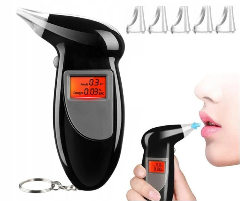 Digitaler LCD Atem-ALKOHOLTESTER für Schlüsselbund mit 5 Mundstücken Messbereich 0–1,9g/l