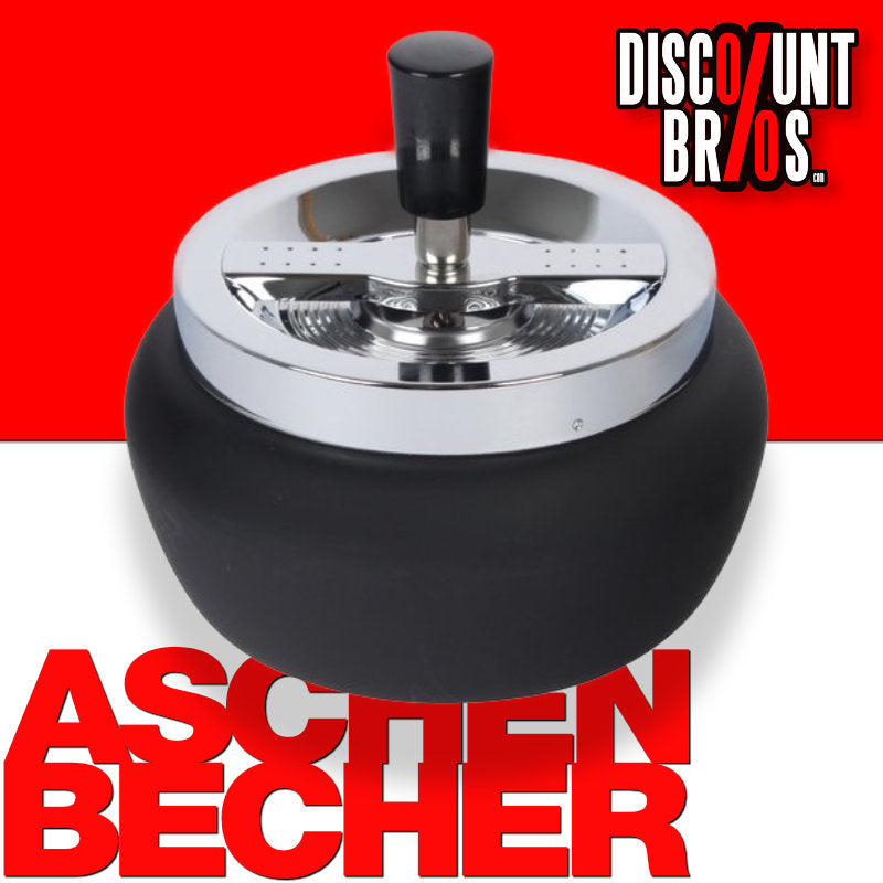 XL DREH-ASCHENBECHER Aschenbecher Drehaschenbecher MATT SCHWARZ CHROM Ø13cm