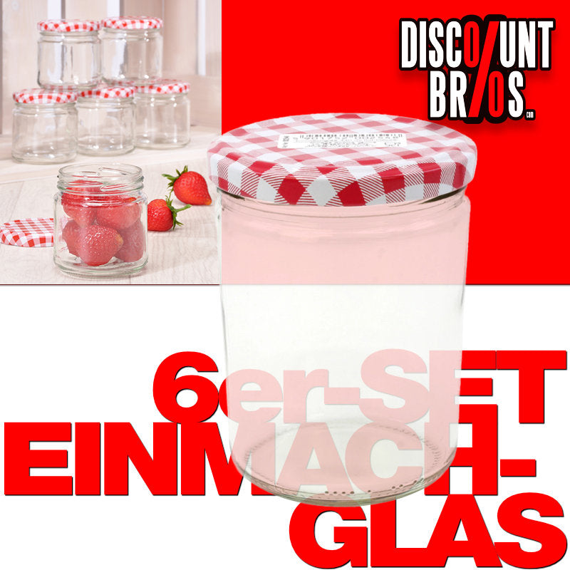 6er-Set 440ml EINMACHGLÄSER Einmachglas Konfitürenglas Sturzglas GLAS mit kariertem Deckel