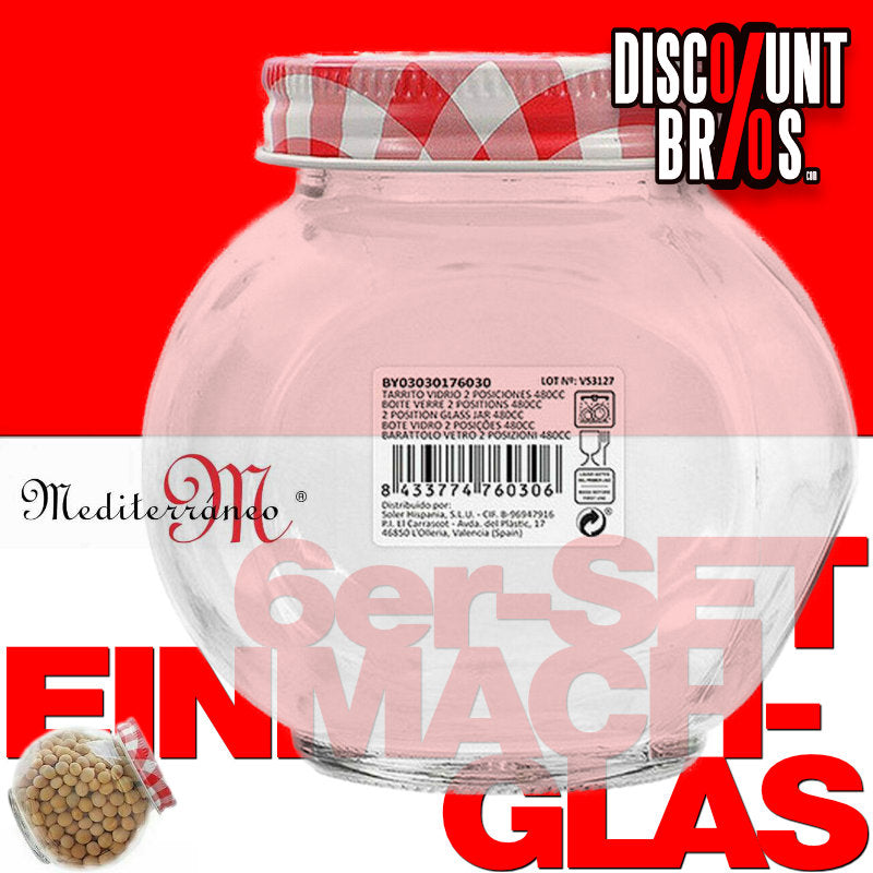 6er-Set 480ml Mediterraneo EINMACHGLÄSER Vorratsglas Einmachglas Konfitürenglas GLAS