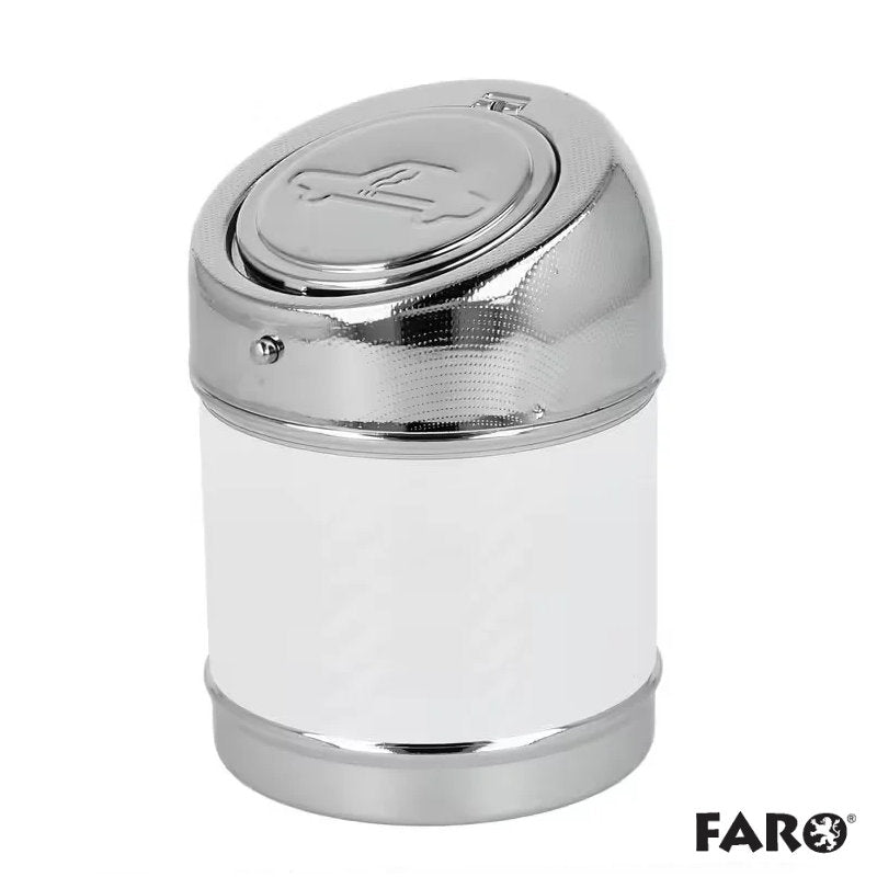 FARO Autoaschenbecher Metal Color in Weiss mit geschlossenem silberfarbenem Deckel.
