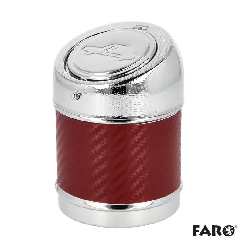 FARO Autoaschenbecher Metal Color in Rot mit gemusterter Oberfläche und geschlossenem silberfarbenem Deckel.