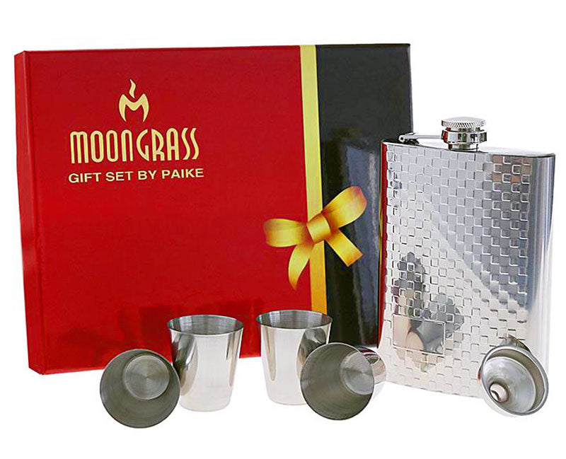 Geschenk-Set Flachmann 6-teilig Chrom Karo 8oz