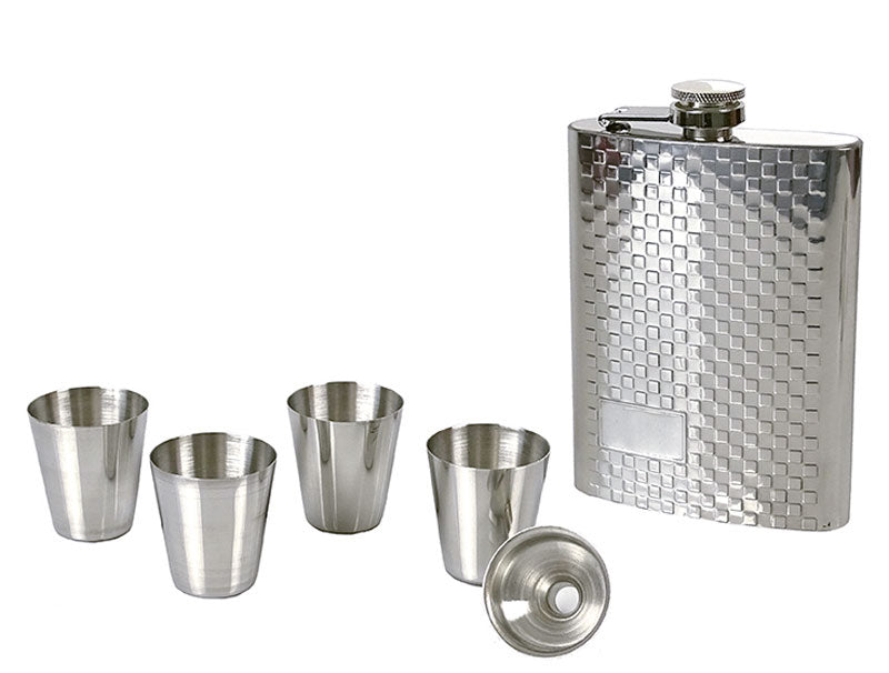 Geschenk-Set Flachmann 6-teilig Chrom Karo 8oz