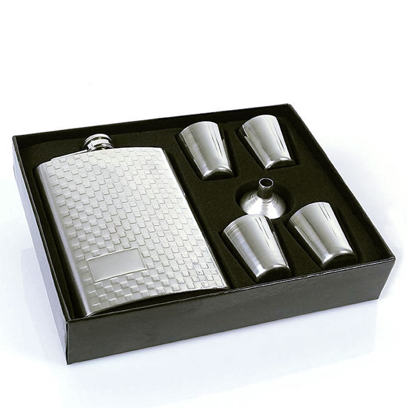 Geschenk-Set Flachmann 6-teilig Chrom Karo 8oz
